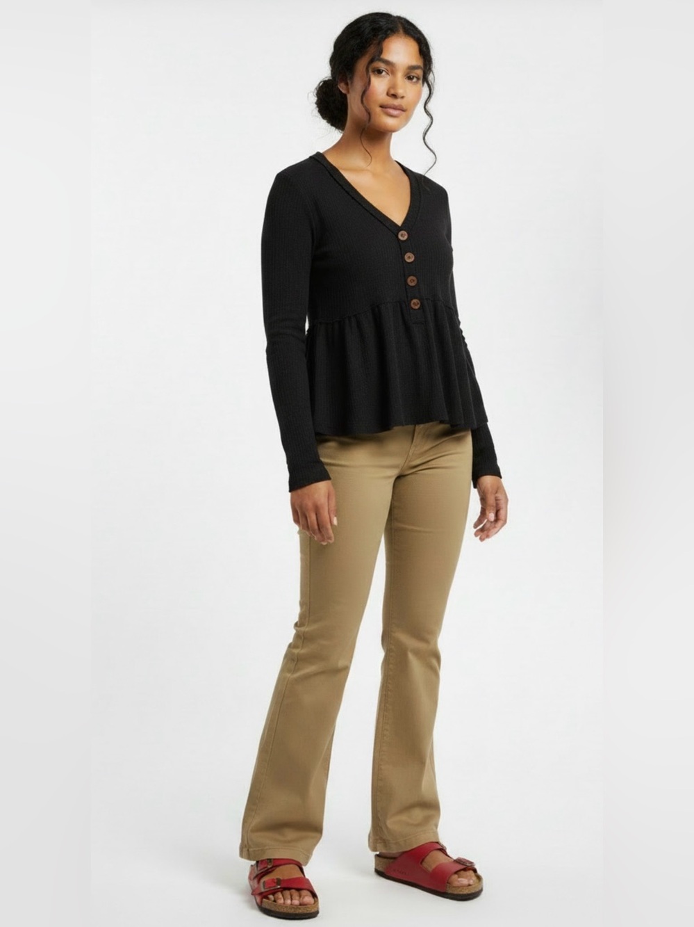 Maurices Black Peplum Ribbed Long Sleeve Top • Size Medium